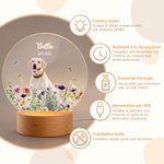 Veilleuse LED personnalisée avec photo, nom et date - Motif floral lumineux - Cadeau commémoratif pour propriétaires d'animaux