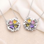 Personalized Dainty Magnetic Petals Flower 3-8 Heart Birthstone Necklace with Engraved Name Anniversary Mother's Day Gift for Mom Grandmom