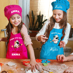 Personalized Animal Theme Adjustable Kid Apron Chef Hat Set with Pocket Name and Title Baking Back to School Birthday Gift for Boys Girls