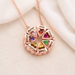 Personalized Dainty Magnetic Petals Flower 3-8 Heart Birthstone Necklace with Engraved Name Anniversary Mother's Day Gift for Mom Grandmom