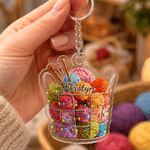 Personalized Knitted Yarn Ball Pattern Acrylic Keychain with Name Bag Charm Daily Use Birthday Gift for Knitting Lover Mom Grandma