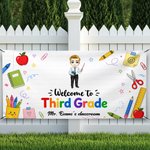 Personalised Cartoon Character Pencil Apple Banner with Grade and Text Classroom Decor Back to School Teacher's Day Gift for Teachers