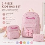 Personalized Bow Grid Pattern School Backpack Lunch Bag Storage Bag Set with Embroidered Name Back to School Birthday Gift for Girls