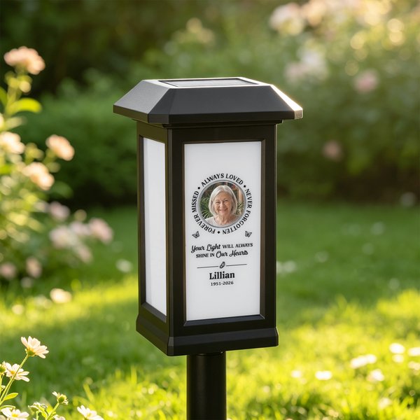 Personalized Waterproof Photo Solar Garden Light Forever in My Hearts with Name and Year Garden Decor Memorial Sympathy Gift for Family Friend