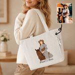 Personalised Rider and Horse Photo Large Capacity Corduroy Tote Bag with Names Daily Use Travel Birthday Gift for Horse Lovers Friends