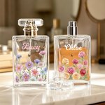 Personalized Birth Flower Glass Refillable Perfume Bottle with Name Daily Use Travel Atomizer Birthday Gift for Women Girls Friends