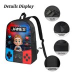 Personalised Cartoon Kid Character Bold Neon Gamepad Backpack Lunch Bag Pencil Case Set with Name Back to School Birthday Gift for Student