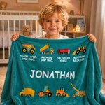 Personalised Construction Truck Blanket with Name – Soft Anti-Pilling Fleece Toddler Throw Gift for Kids
