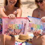 Personalized Butterfly Heart Pattern Oil Painting Style Waterproof Zipper Beach Bag with Name Beach Party Birthday Gift for Kids Women