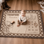 Personalised Western Cowboy Boots and Hat Plaid Month Soft Throw Baby Blanket with Name and Tassels Nursery Decor Birthday Gift for Baby Newborn