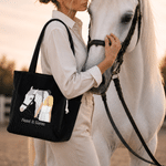 Personalised Rider and Horse Photo Large Capacity Corduroy Tote Bag with Names Daily Use Travel Birthday Gift for Horse Lovers Friends