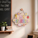 Personalised Pencil Apple Daisy Cloud Wooden Door Sign with Title & Surname Back to School Birthday Gift for Teacher