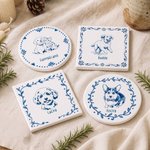 Personalized Glaze Effect Pet Photo Design Square Round Ceramic Coaster with Name Home Decor Birthday Gift for Pet Owner