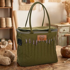 Borsa tote in tela personalizzata, con nome e multitasca porta gomitoli - Regalo di compleanno per amanti del lavoro a maglia