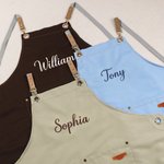 Personalised Simple Style Embroidered Name Adjustable Canvas Apron with Pocket Birthday Baking Salon Gift for Baker Barista Hairstylist