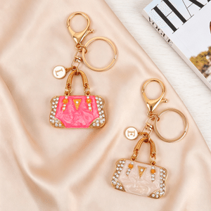 Personalized Multicolor Enamel Mini Bag Keychain with Initial Daily Use Anniversary Birthday Gift for Woman Girl