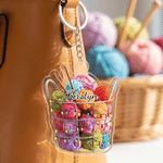 Personalized Knitted Yarn Ball Pattern Acrylic Keychain with Name Bag Charm Daily Use Birthday Gift for Knitting Lover Mom Grandma