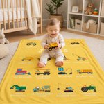 Personalised Construction Truck Blanket with Name – Soft Anti-Pilling Fleece Toddler Throw Gift for Kids