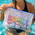 Personalized Butterfly Heart Pattern Oil Painting Style Waterproof Zipper Beach Bag with Name Beach Party Birthday Gift for Kids Women