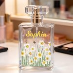 Personalized Birth Flower Glass Refillable Perfume Bottle with Name Daily Use Travel Atomizer Birthday Gift for Women Girls Friends