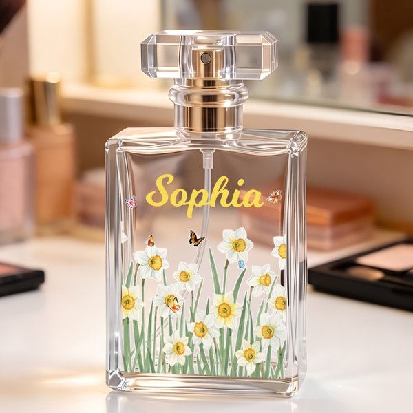 Personalized Birth Flower Glass Refillable Perfume Bottle with Name Daily Use Travel Atomizer Birthday Gift for Women Girls Friends