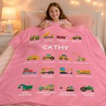 Personalised Construction Truck Blanket with Name – Soft Anti-Pilling Fleece Toddler Throw Gift for Kids