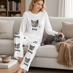 Personalised Pet Face Photo Fun Pattern Soft Long-Sleeve Lounge Pyjama Set with Name Home Wear Birthday Gift for Pet Lovers Owners