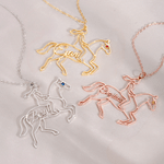 Personalised Elegant Horse Silhouette Birthstone Necklace With Name Horse Show Competition Birthday Gift for Women Equestrians