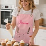 Personalised Simple Style Embroidered Name Adjustable Canvas Apron with Pocket Birthday Baking Salon Gift for Baker Barista Hairstylist