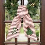 Personalised Embroidery Wreath Christmas Tree Red Ticking Stripe Sash with Initial Home Decor Housewarming Family Gift for Mum Gran Housewife