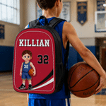 Personalized Cartoon Basketball Player Backpack Lunch Bag Pencil Case with Name and Number Back to School Gift for Kids Basketball Players Lovers