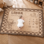 Personalised Western Cowboy Boots and Hat Plaid Month Soft Throw Baby Blanket with Name and Tassels Nursery Decor Birthday Gift for Baby Newborn