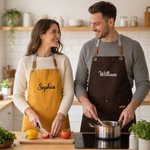 Personalised Simple Style Embroidered Name Adjustable Canvas Apron with Pocket Birthday Baking Salon Gift for Baker Barista Hairstylist