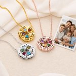 Personalized Dainty Magnetic Petals Flower 3-8 Heart Birthstone Necklace with Engraved Name Anniversary Mother's Day Gift for Mom Grandmom