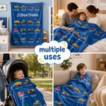 Personalised Construction Truck Blanket with Name – Soft Anti-Pilling Fleece Toddler Throw Gift for Kids