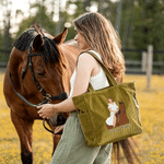 Personalised Rider and Horse Photo Large Capacity Corduroy Tote Bag with Names Daily Use Travel Birthday Gift for Horse Lovers Friends
