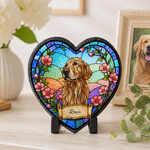 Pierre de jardin personnalisée en forme de cœur avec photo de votre animal de compagnie, motif floral de style vitrail et inscription – Décoration de jardin, cadeau commémoratif pour les propriétaires