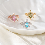 Personalised Sea Turtle Birthstone Ring with Name Dainty Jewellery Anniversary Birthday Gift for Women Ocean Lovers