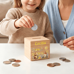 Personalized Mushroom Fairy Cartoon Animal Wooden Money Box Piggy Bank with Name and Date Birthday Anniversary Gift for Kids