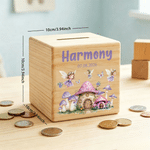 Personalized Mushroom Fairy Cartoon Animal Wooden Money Box Piggy Bank with Name and Date Birthday Anniversary Gift for Kids