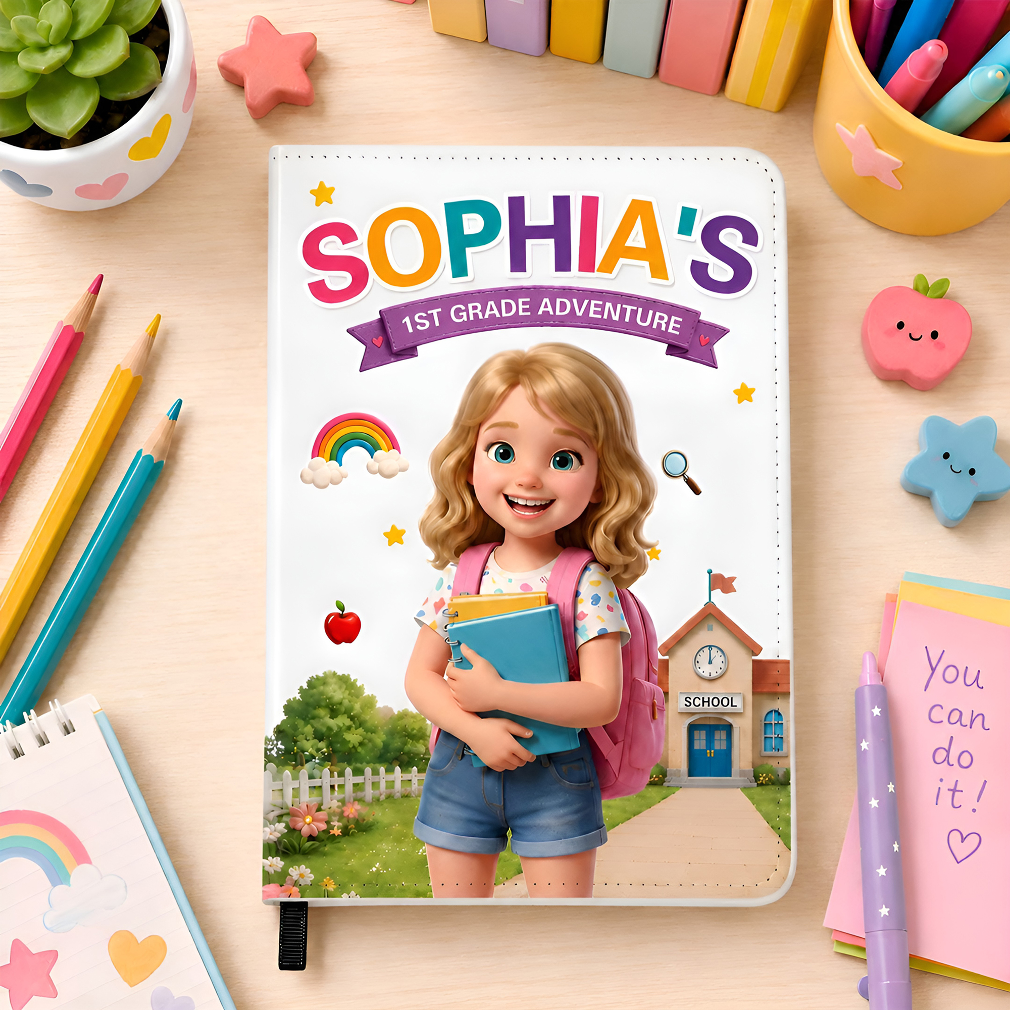Individuell gestaltetes A5-Notizbuch im 3D-Stil mit Cartoon-Figur aus PU-Leder, mit Namensaufdruck – für den täglichen Gebrauch, als Geschenk zum Schulanfang für Kinder