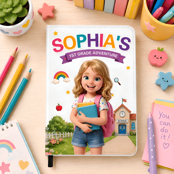 Personalised 3D-Style Design Cartoon Character PU Leather A5 Notebook with Name Daily Use Back to School  Gift for Kids