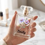 Personalised Birth Flower Refillable Perfume Bottle with Name Anniversary Wedding Gift for Woman Bride Bridesmaid