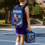 Personalized Cartoon Basketball Player Backpack Lunch Bag Pencil Case with Name and Number Back to School Gift for Kids Basketball Players Lovers