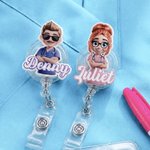 Personalized Cartoon Medical Character Acrylic Retractable Badge Reel with Name Nurses' Day Appreciation Birthday Gift for Doctor Nurse