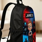 Personalised Cartoon Kid Character Bold Neon Gamepad Backpack Lunch Bag Pencil Case Set with Name Back to School Birthday Gift for Student