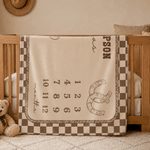 Personalised Western Cowboy Boots and Hat Plaid Month Soft Throw Baby Blanket with Name and Tassels Nursery Decor Birthday Gift for Baby Newborn