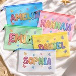 Personalized Butterfly Heart Pattern Oil Painting Style Waterproof Zipper Beach Bag with Name Beach Party Birthday Gift for Kids Women