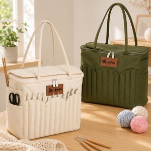 Personalized Crochet Hook Design Multi-Compartment Storage Bag with PU Leather Name Label Anniversary Birthday Gift for Grandma Knitting Lover