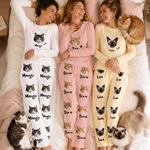 Personalised Pet Face Photo Fun Pattern Soft Long-Sleeve Lounge Pyjama Set with Name Home Wear Birthday Gift for Pet Lovers Owners